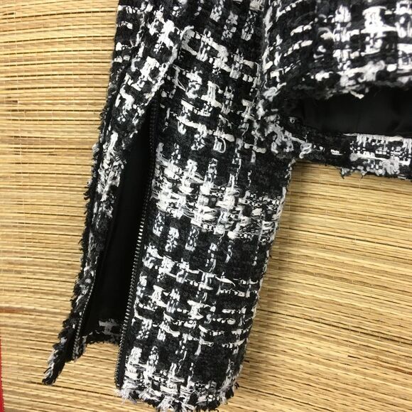 Theory Slim Moto Jacket In Rubber Plaid Tweed Jacket Blazer In Black & Whites 4 - Picture 7 of 12